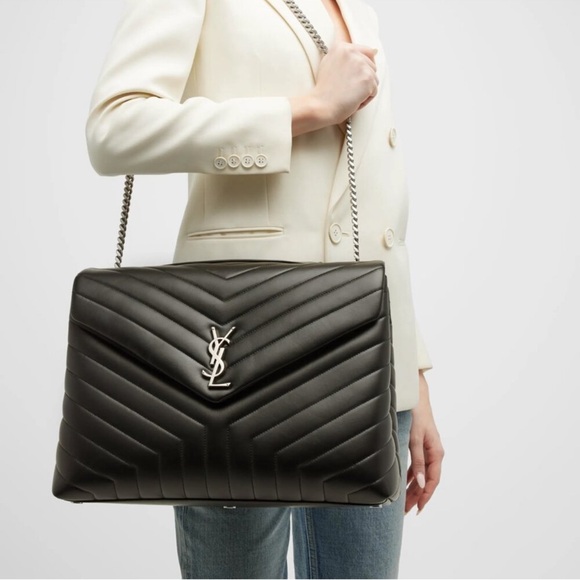 Yves Saint Laurent LouLou Large Flapbag Metalasse - Black and Silver - Picture 3 of 13